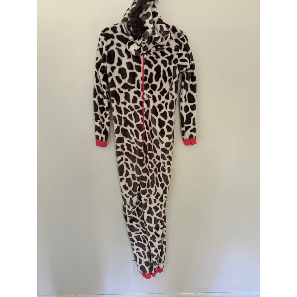 Secret Treasures Womens Giraffe Print Plush Hooded Union Suit Pajamas Large